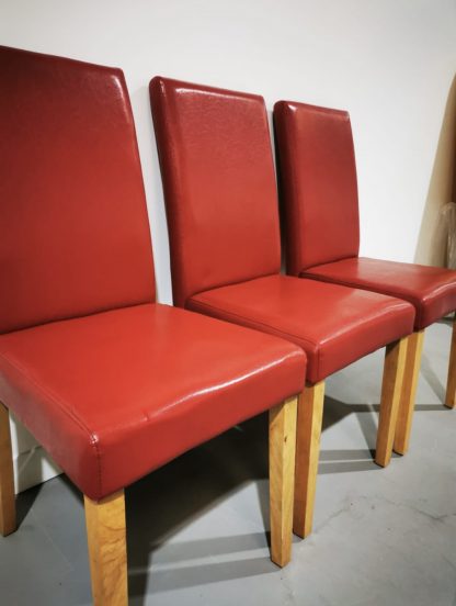 3x Red Faux Leather Dining Chairs - Image 4
