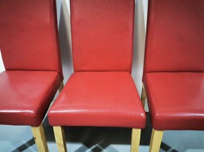3x Red Faux Leather Dining Chairs - Image 2