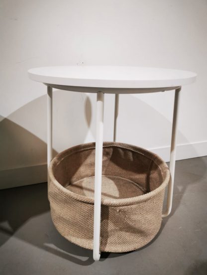 2x White VASAGLE Round End Tables with Fabric Basket - Image 2