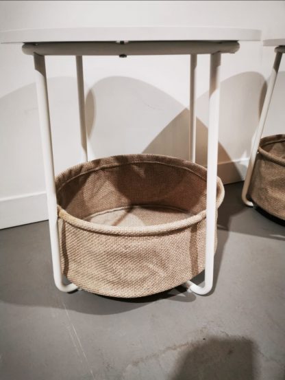 2x White VASAGLE Round End Tables with Fabric Basket - Image 6