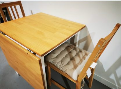 Ikea PINNTORP drop Leaf table with two chairs and cushion pads. - Image 2