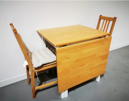 Ikea PINNTORP drop Leaf table with two chairs and cushion pads. - Image 5
