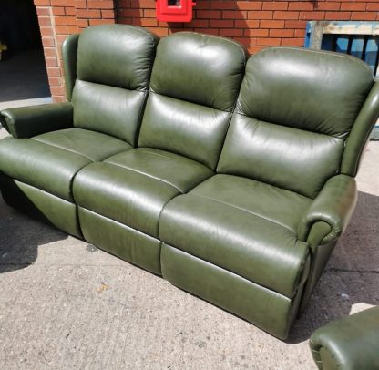 Green leather sofa and 2 chairs - Image 5
