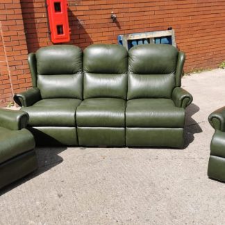 Green leather sofa and 2 chairs