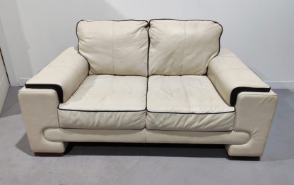 Cream Two Seater Sofa With Brown Piping