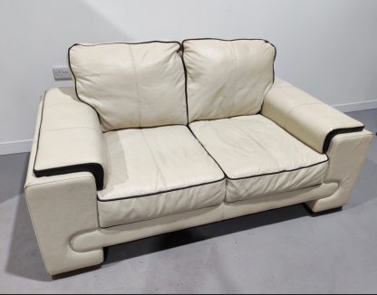 Cream Two Seater Sofa With Brown Piping - Image 2
