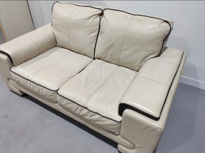 Cream Two Seater Sofa With Brown Piping - Image 3