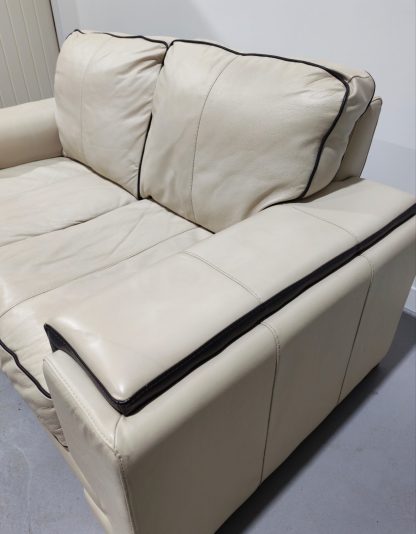 Cream Two Seater Sofa With Brown Piping - Image 4