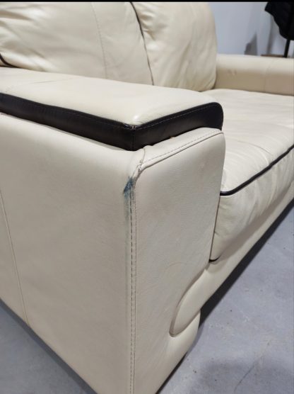 Cream Two Seater Sofa With Brown Piping - Image 5