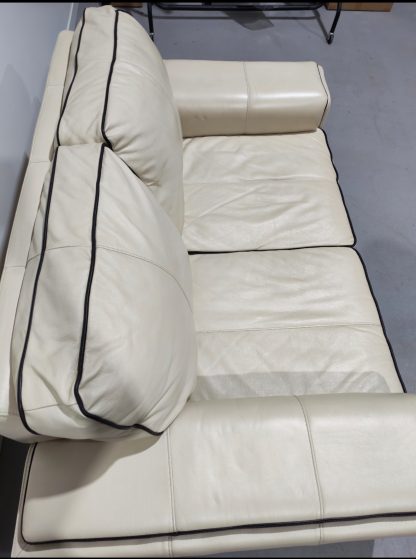 Cream Two Seater Sofa With Brown Piping - Image 7